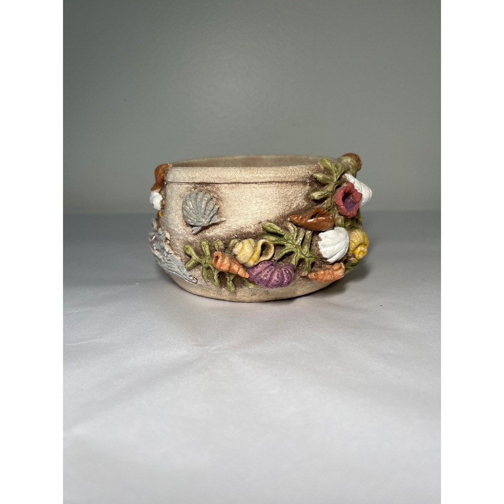 June Sears Ceramic Planter Pot Nautical Seashells Seabird Coastal Decor